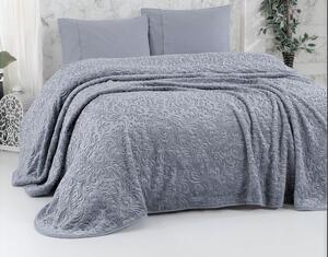 Patura sarar pufoasa cu imprimeu - gri inchis, 220 x 240 cm