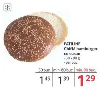 Selgros Patiline chiflă hamburger cu susan 30 x 90g / per buc. Ofertă