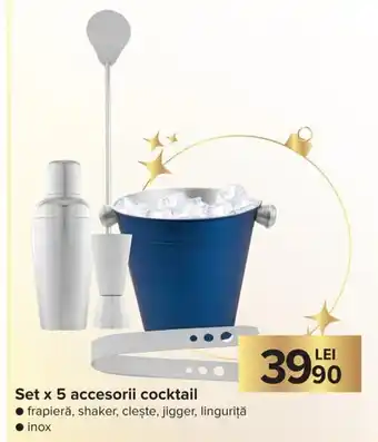 Set x 5 accesorii cocktail frapieră shaker ciește jigger linguriță inox