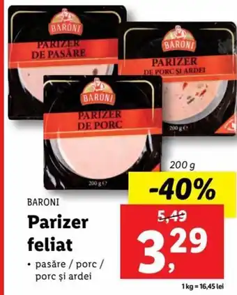 Lidl Baroni parizer feliat pasăre / porc / porc și ardei 200g Ofertă