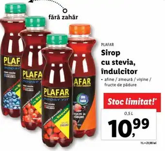 Lidl Plafar sirop cu stevia îndulcitor afine / zmeură / vișine / fructe de pădure 0.5l Ofertă