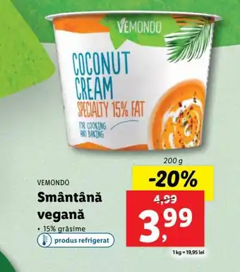 Lidl Vemondo smâtâmă vegană 15% grăsime 200g Ofertă
