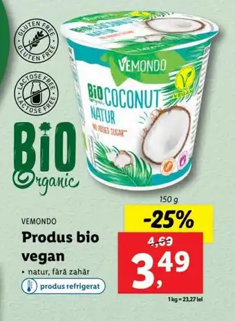Lidl Vemondo produs bio vegan natur fără zahăr 150g Ofertă