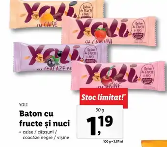Lidl Yoli baton cu fructe și nuci caise / căpșuni / coacăze negre / vișine 30g Ofertă
