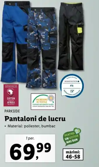 Lidl Parkside pantaloni de lucru material poliester bumbac 1 per. Ofertă