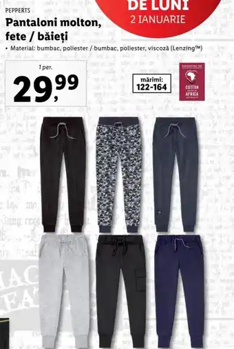 Lidl Pepperts pantaloni molton fete / băieți material bumbac poliester viscoza 1 per. Ofertă