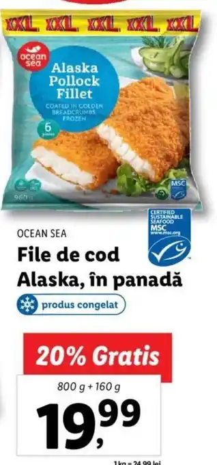 Lidl Ocean sea file de cod alaska în panadă 800g + 160g Ofertă