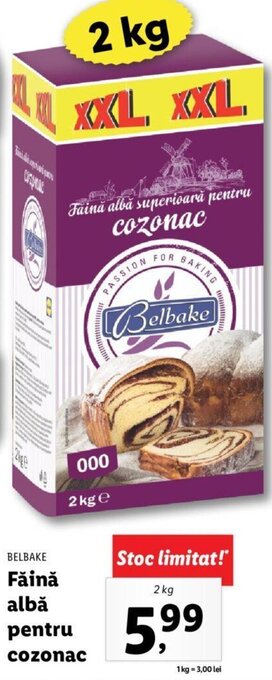 Lidl Belbake făină albă pentru cozonac 2kg Ofertă