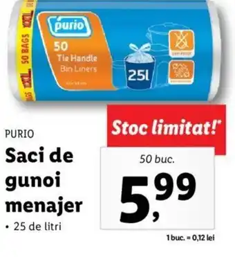 Lidl Purio saci de gunoi menajer 25 de litri 50 buc. Ofertă