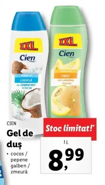 Lidl Cien gel de duș cocos / pepene galben / zmeură 1l Ofertă