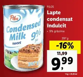 Lidl Pilos lapte condensat îndulcit 9% grăsime 397g Ofertă