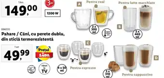 Lidl Ernesto pahare / căni cu perete dublu din sticlă termorezistentă 1 set Ofertă