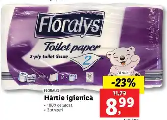 Lidl Floralys hârtie igienică 100% 2 straturi 8 role Ofertă