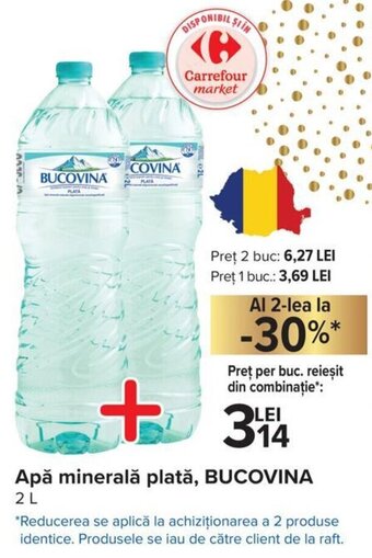 Carrefour Bucovina Apă minerală plată, 2L Ofertă