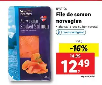 Lidl Nautica file de somon norvegian afumat la rece cu fum natural 100g Ofertă