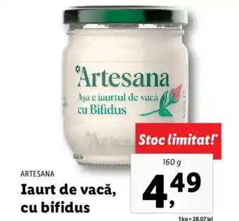Lidl Artesana iaurt de vacă cu bifidus 160g Ofertă