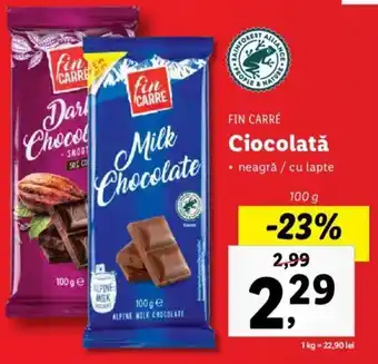 Lidl Fin carré  ciocolată neagră / cu lapte 100g Ofertă