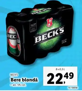 Lidl Beck's bere blondă 5% 8 x 0.5l Ofertă