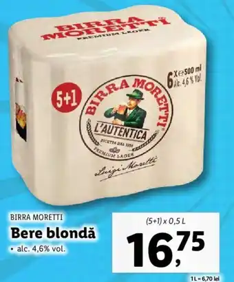 Lidl Birra moretti bere blondă alc. 4.6% 5+1 x 0.5l Ofertă