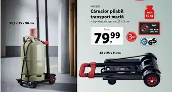 Lidl Parkside cărucior pliabil transport marfă suprafațe de așezare 23x25cm 50kg 1 buc. Ofertă