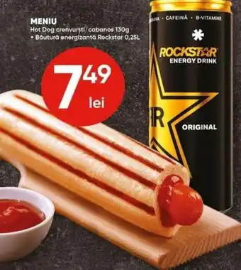 PROFI Meniu hot dog crenwurști/ cabanos 130g + bâutură energizantă Rockstar 0,25l Ofertă