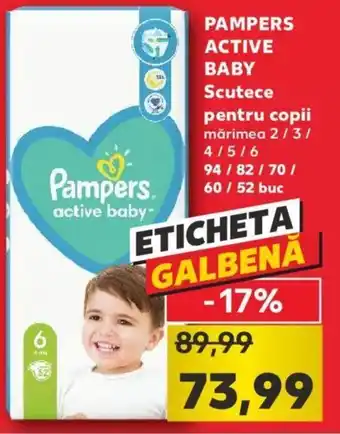 Kaufland Pampers active baby scutece pentru copii mărimea 2 / 3 / 4 / 5 / 6 94 / 82 / 70 / 60 / 52 buc Ofertă