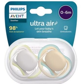 Suzeta philips avent ultra air scf085/15, 0 luni+, 2 buc, galben-gri