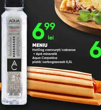 PROFI Meniu HotDog crenvurști / cabanos + Apă minerală, Aqua Carpatica plată / carbogazoasă 0,5L Ofertă