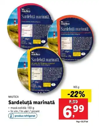 Lidl Nautica sardeluță marinată masa solidă 130g în vin / în ulei / picant 165g Ofertă