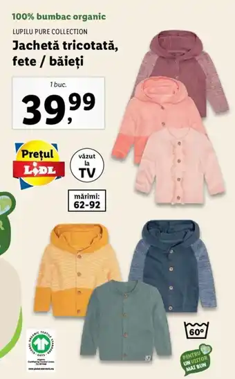 Lidl Lupilu pure collection jachetă tricotată fete / băieți 1 buc Ofertă