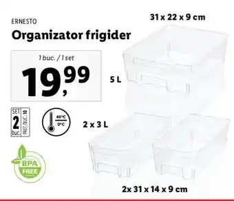 Lidl Ernesto organizator frigider 5l 31 x 22 x 9 cm 1 buc / 2 x 3l 31 x 14 x 9 cm 1 set Ofertă