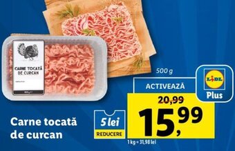 Lidl Carne tocată de curcan 500g Ofertă
