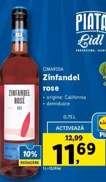 Lidl Cimarosa zinfadel roșe origine california demidulce 0.75l Ofertă