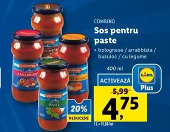 Combino sos pentru paste bolognese / arrabbiata / busuioc / cu legume 400ml