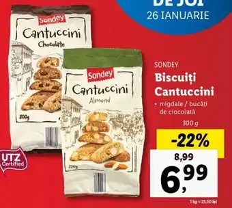 Lidl Sondey biscuiți cantuccini midgale / bucăți de ciocolată 300g Ofertă