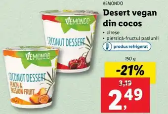 Lidl Vemondo desert vegan din cocos cireșe piersică-fructul pasiunii 150g Ofertă