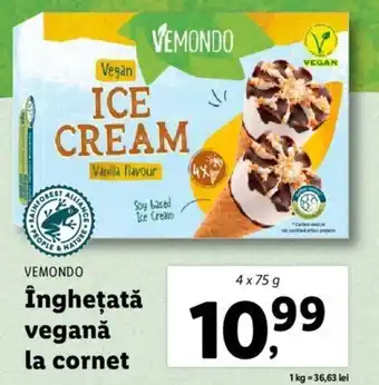 Lidl Vemondo înghețată vegană la cornet 4 x75g Ofertă