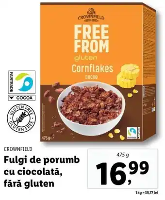 Crownfield fulgi de porumb cu ciocolată fără gluten 475g