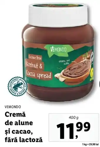 Vemondo cremă de alune și cacao fără lactoză 400g