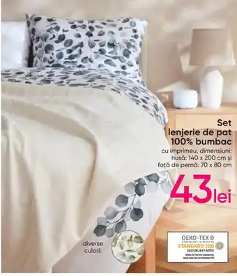 Pepco Set lenjerie de pat 100% bumbac husă 140 x 200 și față de pernă 70 x 80 cm Ofertă