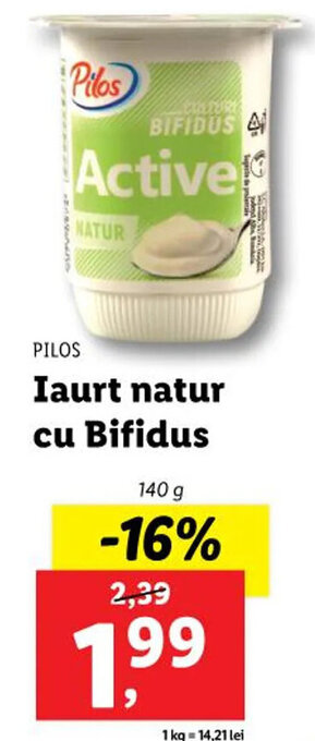 Lidl Pilos iaurt natur cu bifidus 140g Ofertă