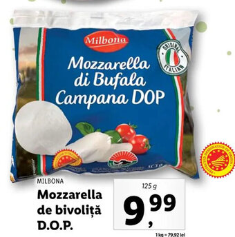 Lidl Milbona mozzarella de bivoliță d.o.p. 125g Ofertă