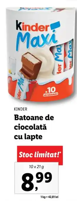Lidl Kinder batoane de ciocolată cu lapte 10x21g Ofertă
