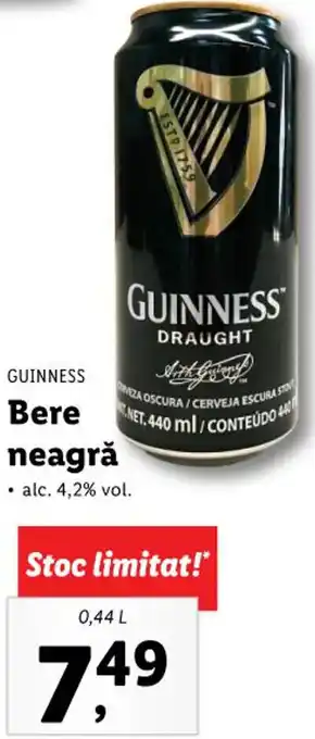 Lidl Guinness bere neagră 4.2% 0.44l Ofertă