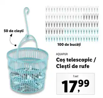 Lidl Aquapur coș telescopic clești de rufe 100 de bucăți / 50 de clești 1 set Ofertă