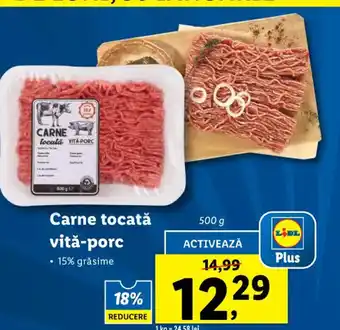 Lidl Carne tocată vită-porc 15% grăsime 500g Ofertă