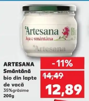 Kaufland Artesana smântână bio din lapte de vacă 35% grăsime 200g Ofertă