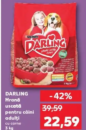 Kaufland Purina darling hrană uscată pentru câini adulți cu carne 3kg Ofertă