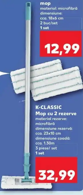Kaufland K-classic mop cu 2 rezerve microfibră 23x10cm coadă cca. 1.30m 3 piese / set 1 set Ofertă