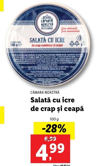 Lidl Cămara noastră salată cu icre de crap și ceapă 100g Ofertă